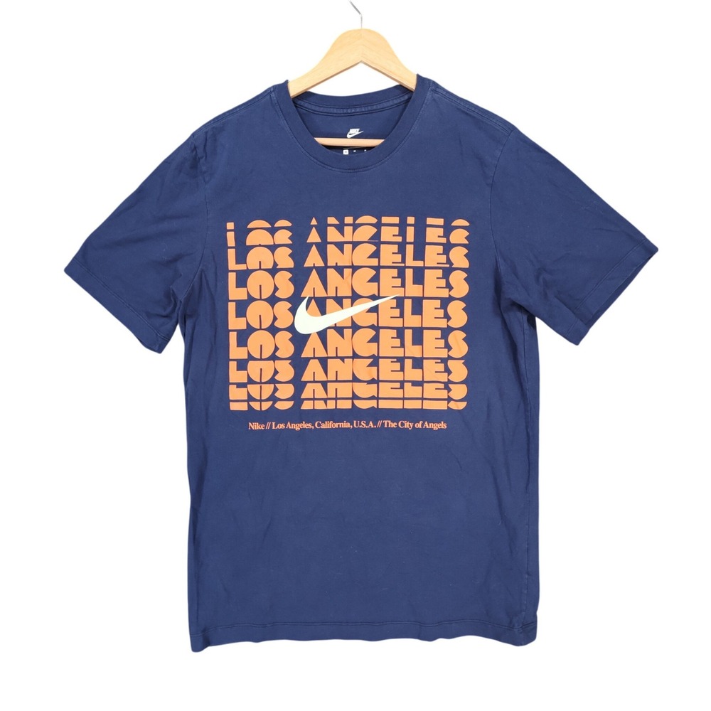 Nike T-Shirt Mens Medium Blue Cotton Los Angeles Graphic Swoosh Short Sleeve Tee